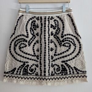 Anthropologie Black and Cream Embroidered Skirt
